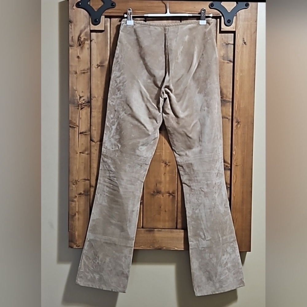 Y2K Dollhouse Tan Faux Suede Lace Up Flared Boho Festival Pants Size Small - Picture 4 of 13